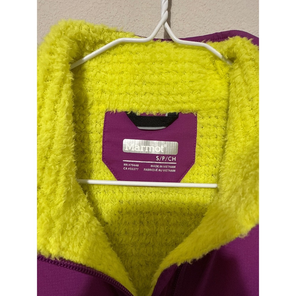 Marmot Full Zip Jacket Womens Small Purple Lime Green Fleece Lined Gorpcore - Picture 3 of 8